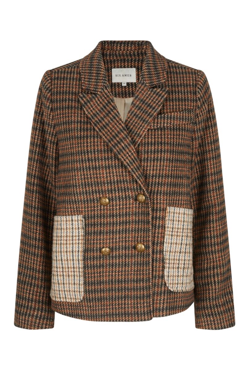 Caya Jacket Fall Tweed Double breasted tweed blazer with two pockets on the front - front image