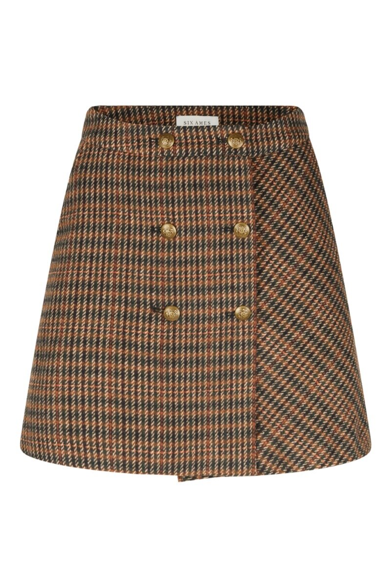 Cav Skirt Fall Tweed High-waisted tweed mini skirt with double row of buttons on the front - front image