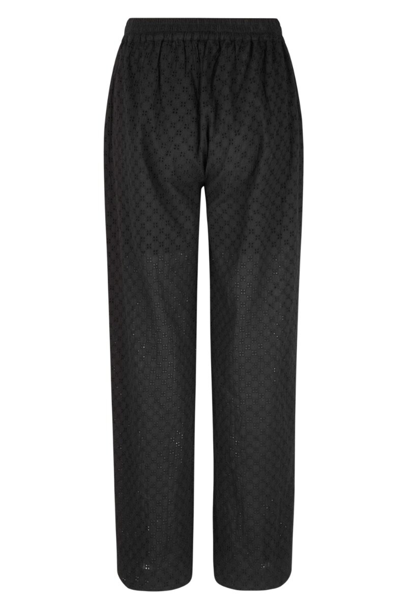 Mirabella Trousers black Wide leg trousers with pockets, elasticised waist and embroided cotton poplin - back image
