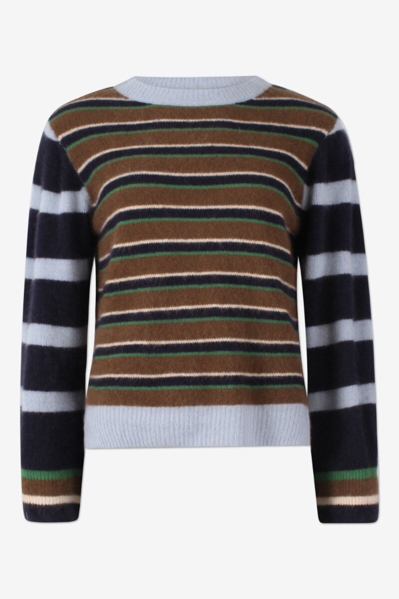 Josy Stripe Sweater Clean Stripe Long sleeve, round-neck striped sweater made in our signature racoon yarn - front image