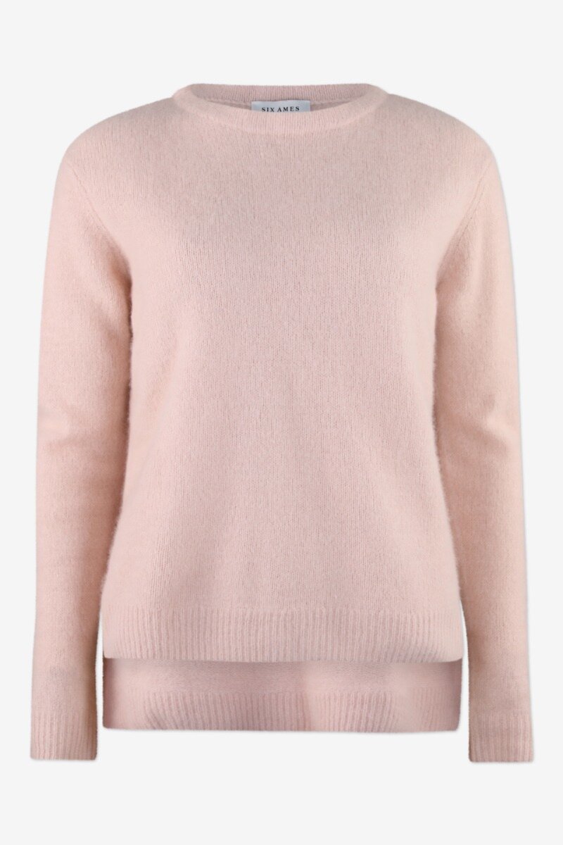 Joie Solid Sweater Peach Blush Tight-fitting sweater with long, tight sleeves and a round neckline - front image