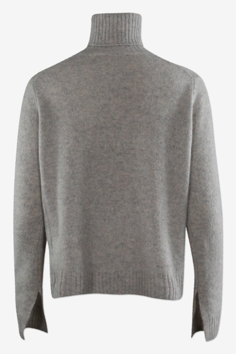 Rillo Sweater Grey Melange This soft turtleneck features a beautiful knit detail at the sides, and slits on the sleeves and the sides of the body - back image