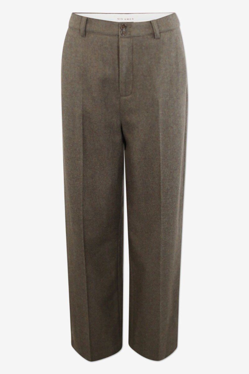Lea Trousers Green Melange Suit trousers in a loose fit and heavy-weight material - front image